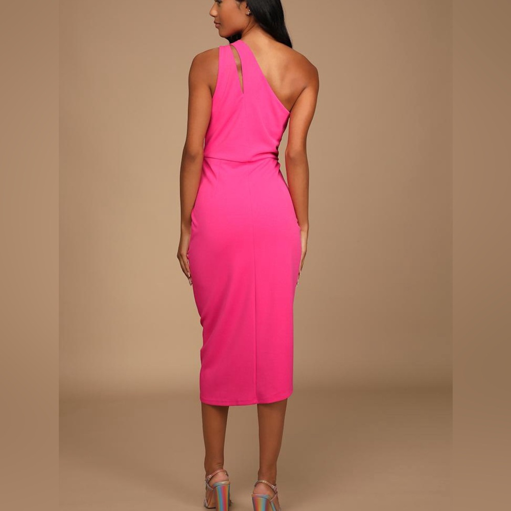 NWT Lulus Hot Pink So Flirty one Shoulder Cutout Asymmetrical Dress Size S - Picture 2 of 14
